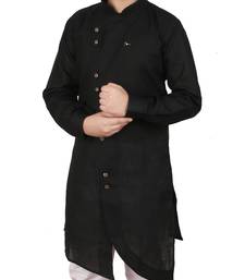 Black Cotton Boys Cut Kurta Pajama Set