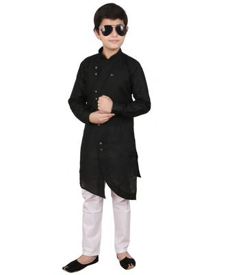 Black Cotton Boys Cut Kurta Pajama Set 1