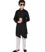 Black Cotton Boys Cut Kurta Pajama Set