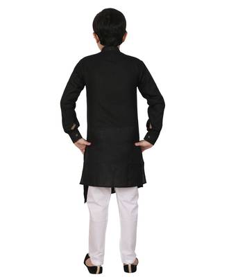 Black Cotton Boys Cut Kurta Pajama Set 5
