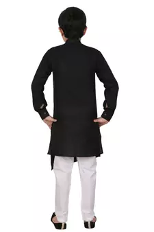 Black Cotton Boys Cut Kurta Pajama Set