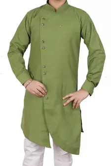 Green Cotton Boys Cut Kurta Pajama Set