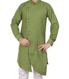 Green Cotton Boys Cut Kurta Pajama Set