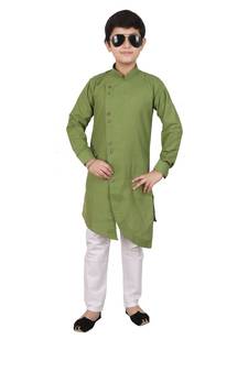 Green Cotton Boys Cut Kurta Pajama Set