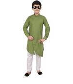 Green Cotton Boys Cut Kurta Pajama Set