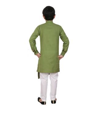 Green Cotton Boys Cut Kurta Pajama Set 5