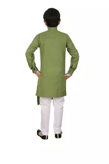 Green Cotton Boys Cut Kurta Pajama Set