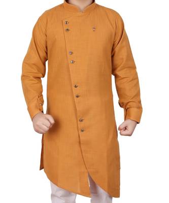 Mustard Cotton Boys Cut Kurta Pajama Set 2