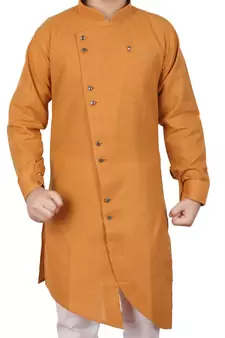 Mustard Cotton Boys Cut Kurta Pajama Set