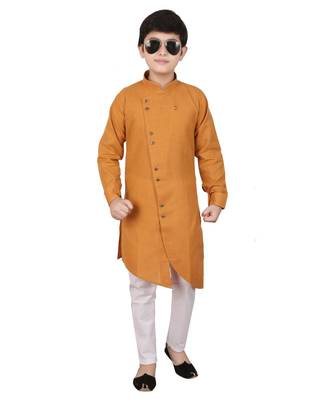 Mustard Cotton Boys Cut Kurta Pajama Set 1