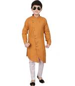 Mustard Cotton Boys Cut Kurta Pajama Set