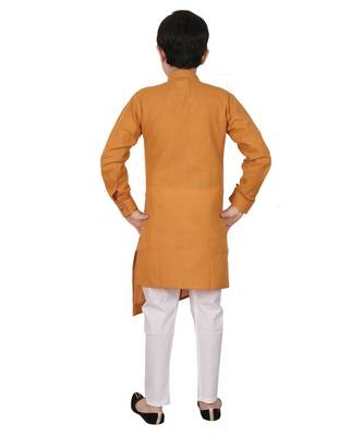 Mustard Cotton Boys Cut Kurta Pajama Set 3