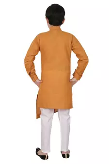 Mustard Cotton Boys Cut Kurta Pajama Set
