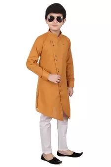 Mustard Cotton Boys Cut Kurta Pajama Set