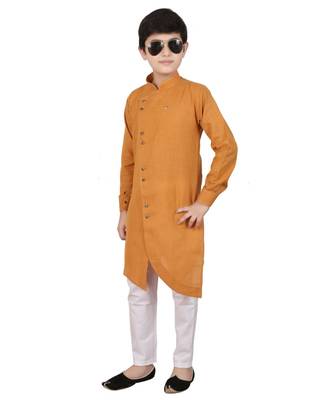 Mustard Cotton Boys Cut Kurta Pajama Set 5
