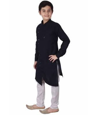 Navy Blue Cotton Boys Cut Kurta Pajama Set 1