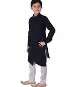 Navy Blue Cotton Boys Cut Kurta Pajama Set