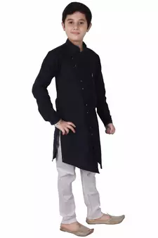Navy Blue Cotton Boys Cut Kurta Pajama Set