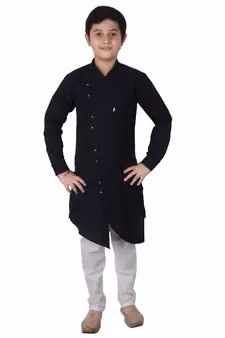 Navy Blue Cotton Boys Cut Kurta Pajama Set