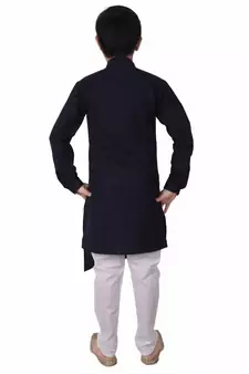 Navy Blue Cotton Boys Cut Kurta Pajama Set