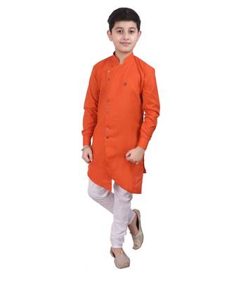 Orange Cotton Boys Cut Kurta Pajama Set 1