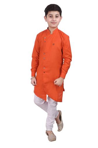 Orange Cotton Boys Cut Kurta Pajama Set