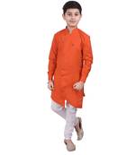 Orange Cotton Boys Cut Kurta Pajama Set