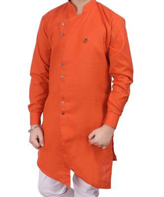 Orange Cotton Boys Cut Kurta Pajama Set 2