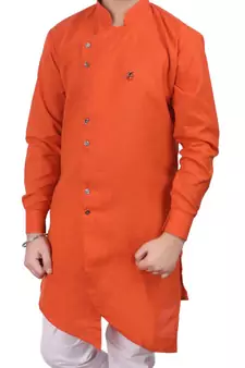 Orange Cotton Boys Cut Kurta Pajama Set
