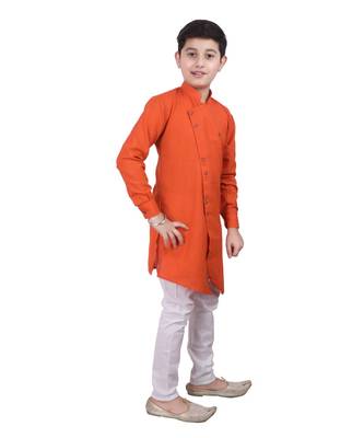 Orange Cotton Boys Cut Kurta Pajama Set 3