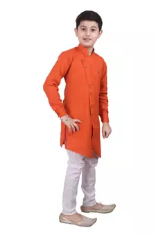 Orange Cotton Boys Cut Kurta Pajama Set