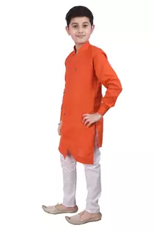 Orange Cotton Boys Cut Kurta Pajama Set