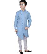 Sky Blue Cotton Boys Cut Kurta Pajama Set