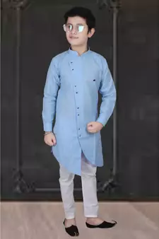 Sky Blue Cotton Boys Cut Kurta Pajama Set