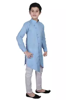 Sky Blue Cotton Boys Cut Kurta Pajama Set