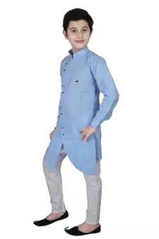 Sky Blue Cotton Boys Cut Kurta Pajama Set