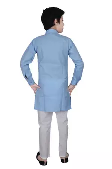 Sky Blue Cotton Boys Cut Kurta Pajama Set