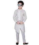 White Cotton Boys Cut Kurta Pajama Set