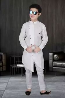 White Cotton Boys Cut Kurta Pajama Set