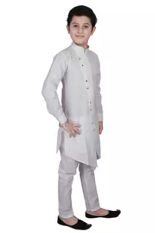 White Cotton Boys Cut Kurta Pajama Set