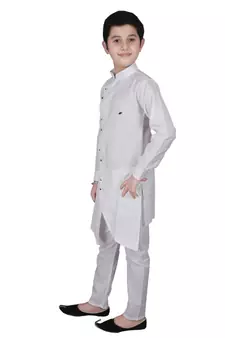 White Cotton Boys Cut Kurta Pajama Set