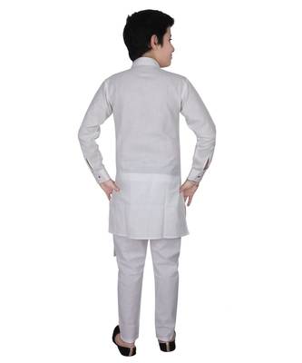 White Cotton Boys Cut Kurta Pajama Set 5