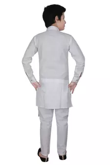 White Cotton Boys Cut Kurta Pajama Set