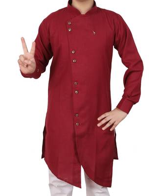 Wine Cotton Boys Cut Kurta Pajama Set 2
