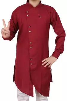 Wine Cotton Boys Cut Kurta Pajama Set