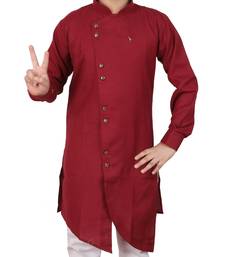 Wine Cotton Boys Cut Kurta Pajama Set