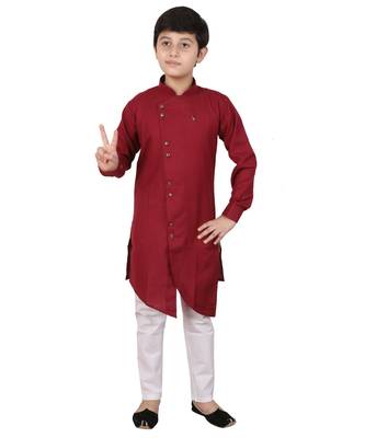 Wine Cotton Boys Cut Kurta Pajama Set 1