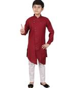 Wine Cotton Boys Cut Kurta Pajama Set