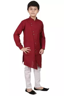 Wine Cotton Boys Cut Kurta Pajama Set
