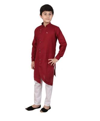 Wine Cotton Boys Cut Kurta Pajama Set 4